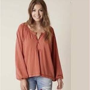 Free People We The Free Red Arcadia Henley Top Size Large